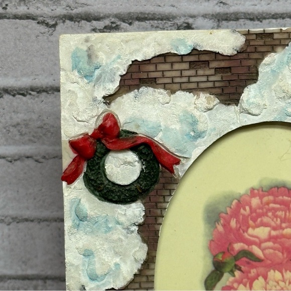 Photo Frame 3.5" X 5" Holiday Ceramic Christmas Tree Teddy Bear Wreath Snow - Picture 2 of 14